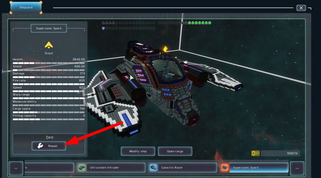 spaceship repairing via the terminal for Qbits