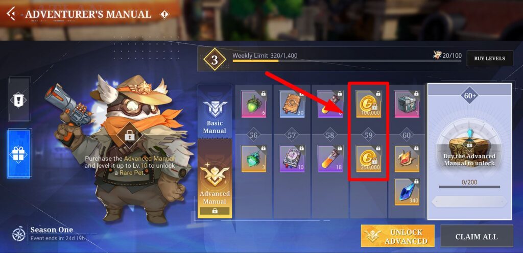 Adventure Manual rewards